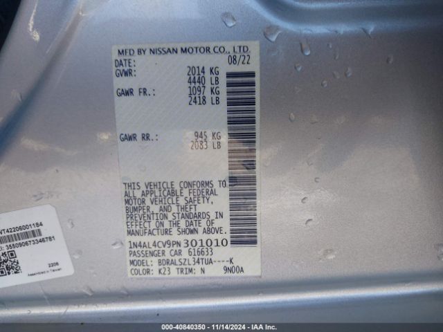 1N4AL4CV9PN301010 Nissan Altima Sr Vc-turbo Fwd