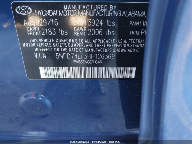 Hyundai ELANTRA SE 2017 5NPD74LF3HH126369 Image 9