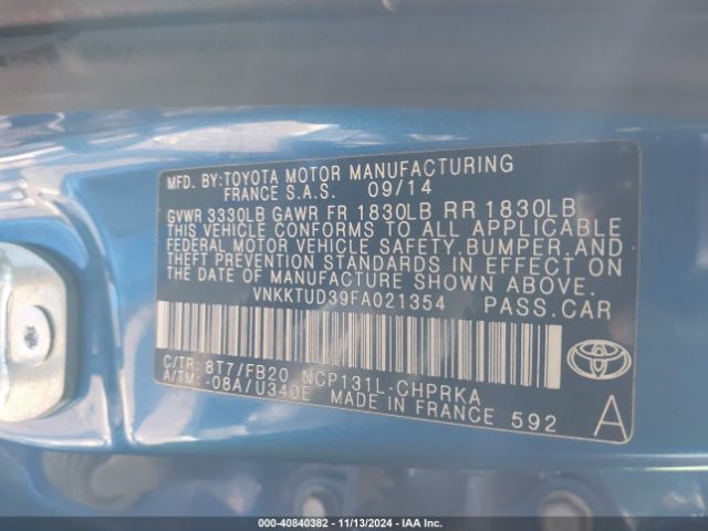 VNKKTUD39FA021354 Toyota YARIS LE
