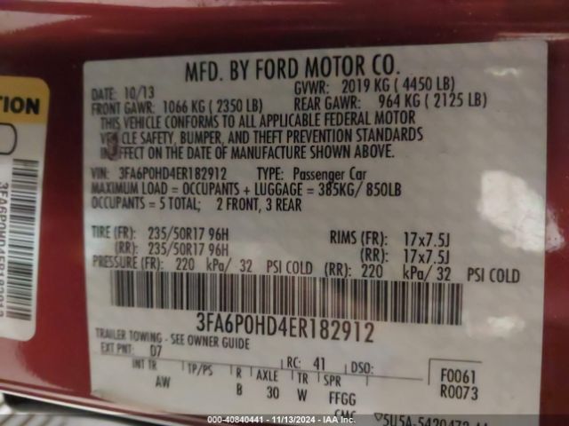 3FA6P0HD4ER182912 Ford FUSION SE