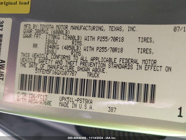 5TFEM5F16GX107787 Toyota Tundra Sr5 4.6l V8