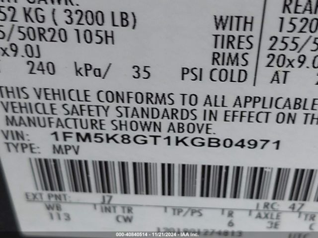 1FM5K8GT1KGB04971 Ford EXPLORER SPORT