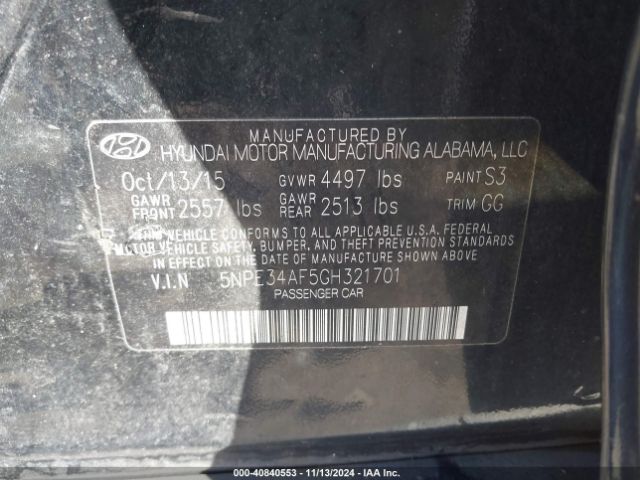 5NPE34AF5GH321701 Hyundai Sonata Sport