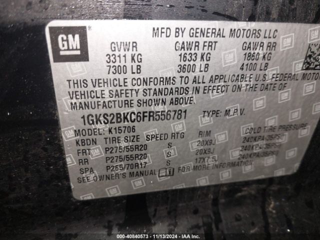 1GKS2BKC6FR556781 GMC YUKON SLT