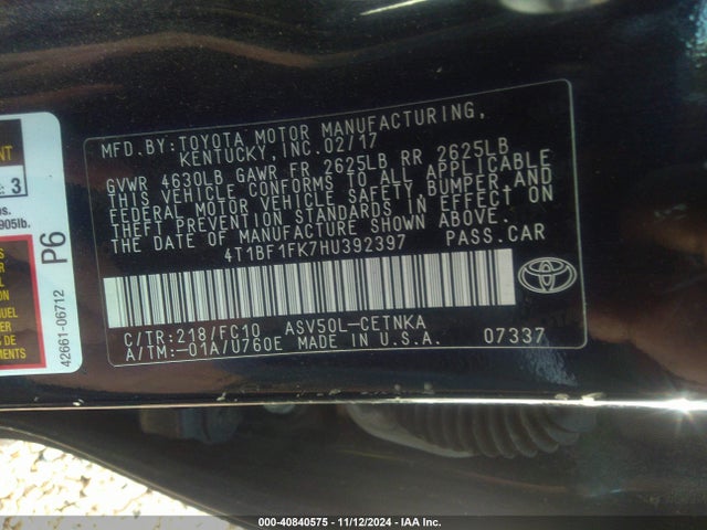 4T1BF1FK7HU392397 Toyota CAMRY LE