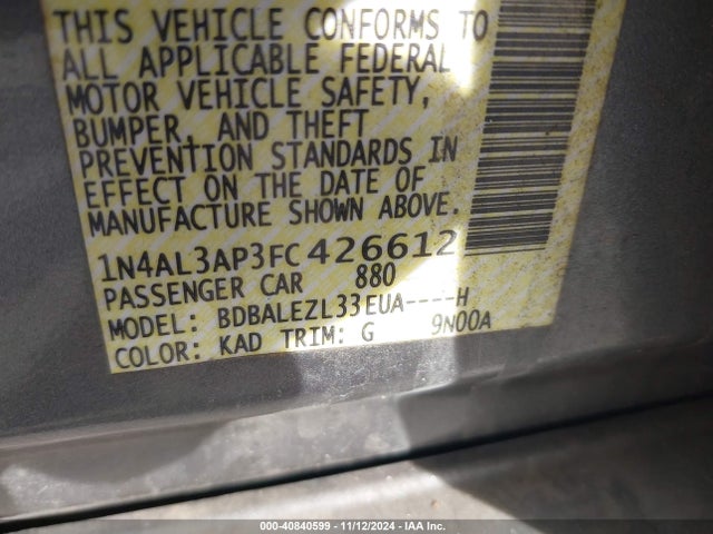 Nissan Altima 2.5 S 2015 1N4AL3AP3FC426612 Image 9