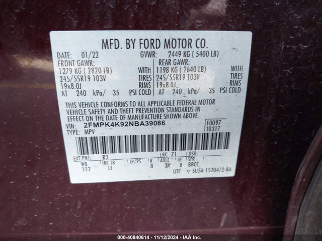 Ford Edge Titanium 2022 2FMPK4K92NBA39086 Image 9