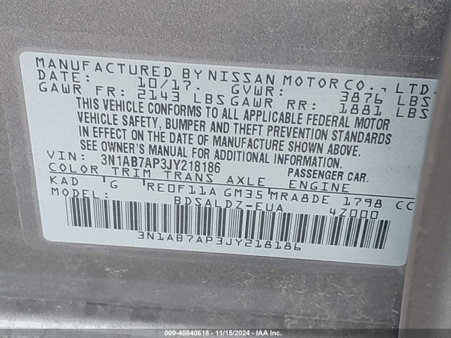 Nissan SENTRA SV 2018 3N1AB7AP3JY218186 Image 9