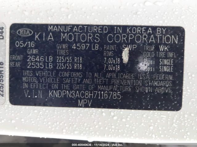 KNDPN3AC8H7116785 KIA Sportage Ex