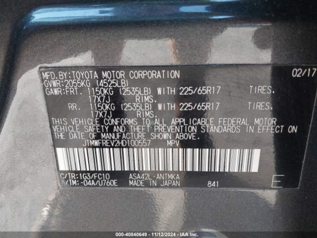 JTMWFREV2HD100557 Toyota Rav4 Xle