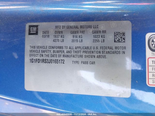 1G1FD1RS3J0165172 Chevrolet Camaro 2lt