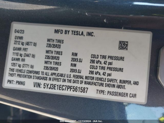 5YJ3E1EC7PF561587 Tesla Model 3 Performance Dual Motor All-wheel Drive