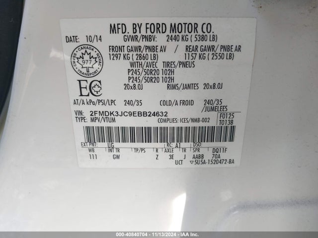Ford EDGE SEL 2014 2FMDK3JC9EBB24632 Image 9