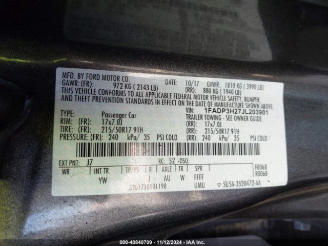 1FADP3H27JL203901 Ford FOCUS SEL