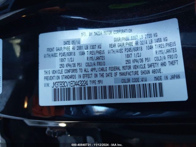 JM3TB3CV1E0443224 Mazda Cx-9 Touring