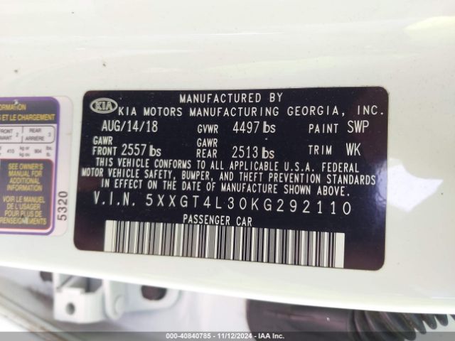 5XXGT4L30KG292110 KIA Optima S