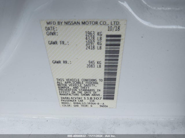 Nissan Altima 2.5 Sr 2019 1N4BL4CV3KC118307 Image 9