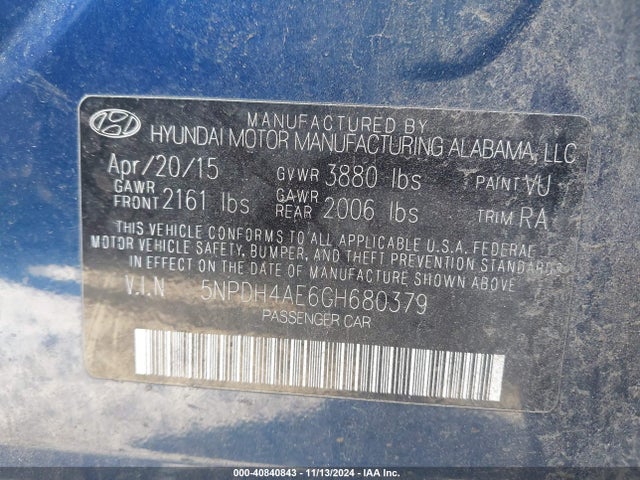 Hyundai ELANTRA SE 2016 5NPDH4AE6GH680379 Image 9