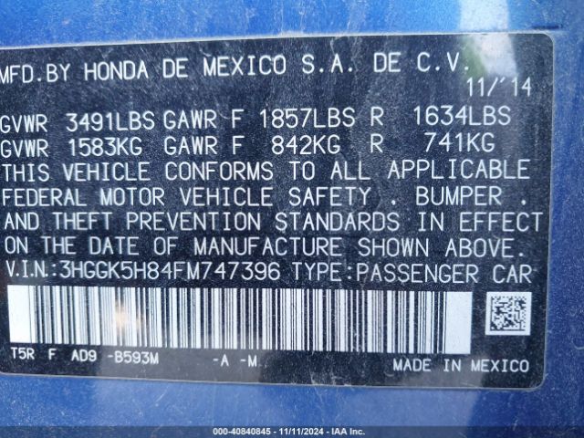 3HGGK5H84FM747396 Honda Fit Ex/ex-l