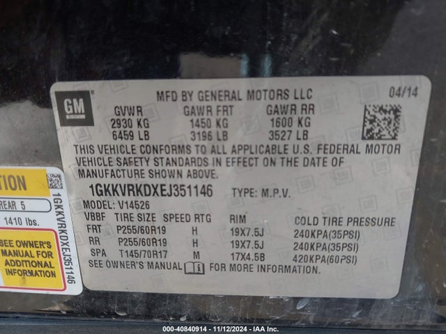 GMC Acadia Slt-1 2014 1GKKVRKDXEJ351146 Image 9
