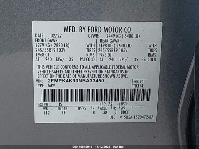 Ford Edge Titanium 2022 2FMPK4K90NBA33450 Image 9