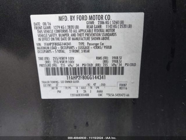 1FAHP2F80GG144341 Ford Taurus Limited