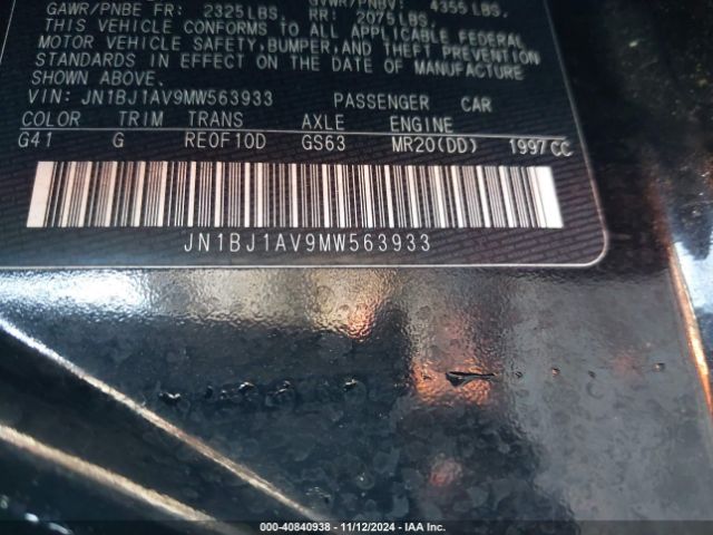 JN1BJ1AV9MW563933 Nissan Rogue Sport S Fwd Xtronic Cvt