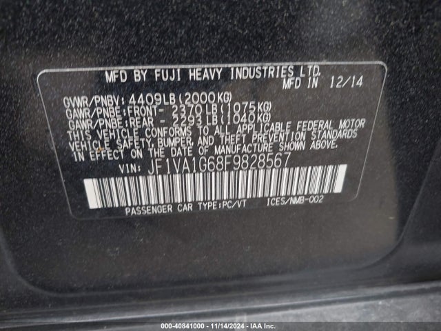 JF1VA1G68F9828567 Subaru Wrx Limited