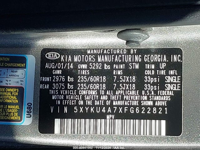 5XYKU4A7XFG622821 KIA Sorento Ex V6