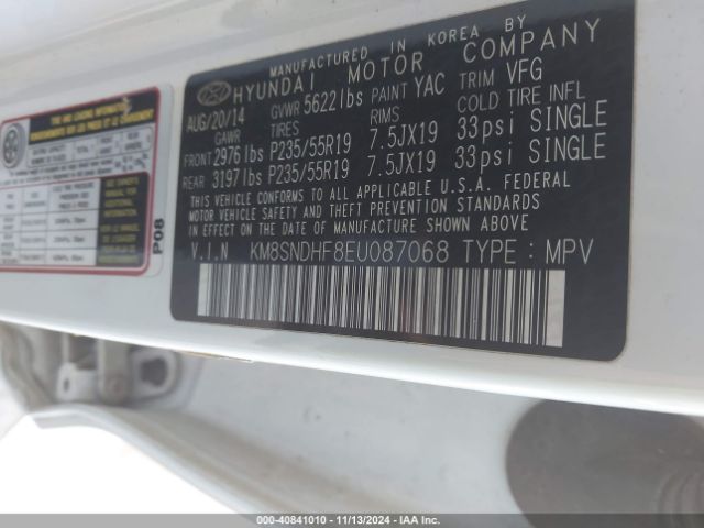 Hyundai Santa Fe Gls 2014 KM8SNDHF8EU087068 Image 9