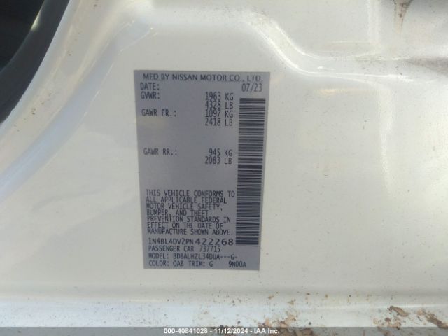 1N4BL4DV2PN422268 Nissan Altima Sv Fwd