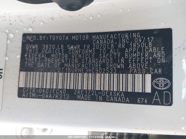 Toyota COROLLA SE 2017 2T1BURHE3HC902533 Image 9