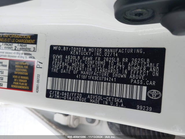 Toyota CAMRY SE 2014 4T1BF1FK9EU794241 Image 9