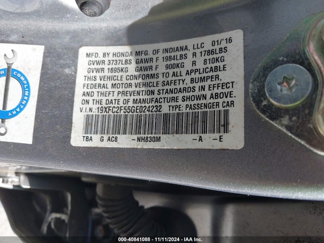 Honda Civic Lx 2016 19XFC2F55GE024232 Image 9