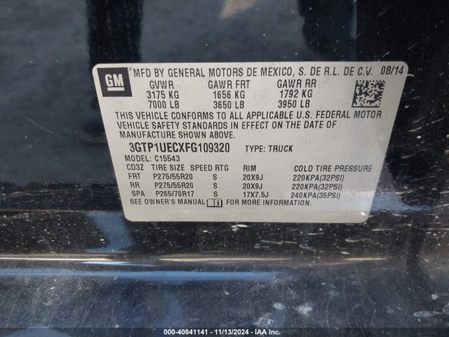 3GTP1UECXFG109320 GMC Sierra 1500 Sle