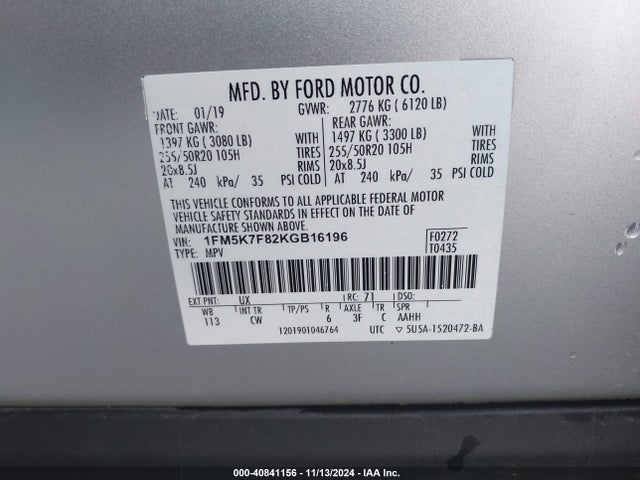 Ford Explorer Limited 2019 1FM5K7F82KGB16196 Image 9