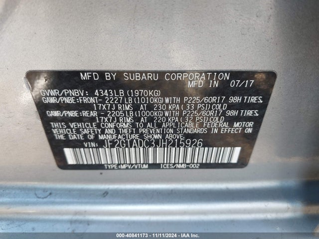 Subaru Crosstrek 2.0i Premium 2018 JF2GTADC3JH215926 Image 9