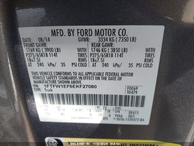 Ford F-150 Xlt 2014 1FTFW1EF6EKF27080 Image 9