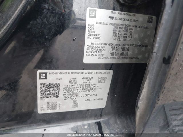 3GCUYDET7LG238755 Chevrolet Silverado 1500 4wd  Short Bed Lt