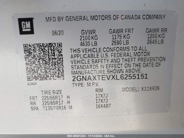 2GNAXTEVXL6255151 Chevrolet Equinox Awd 2fl