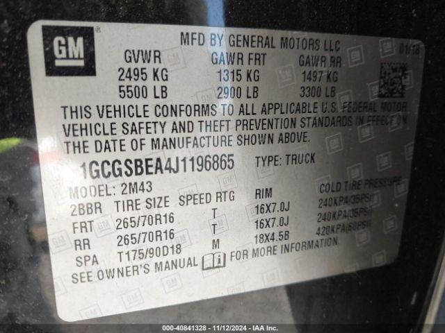1GCGSBEA4J1196865 Chevrolet Colorado Wt