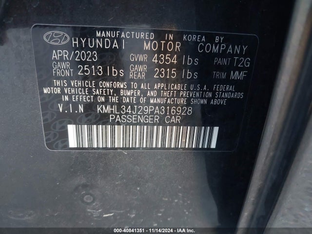 Hyundai Sonata Limited 2023 KMHL34J29PA316928 Image 9