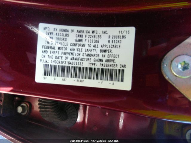 1HGCR2F31GA075232 Honda ACCORD LX