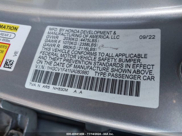 1HGCV1F41NA080880 Honda Accord Sport Special Edition