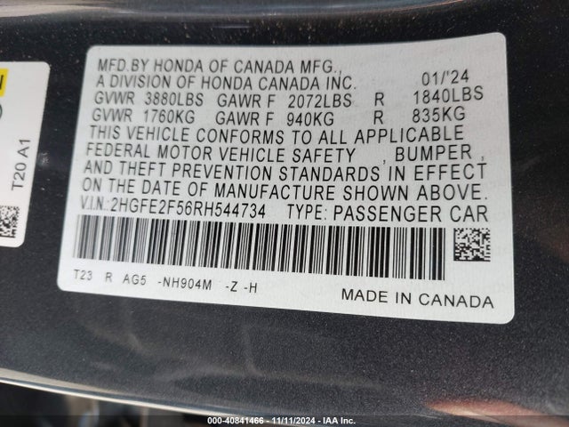 Honda Civic Sport 2024 2HGFE2F56RH544734 Image 9