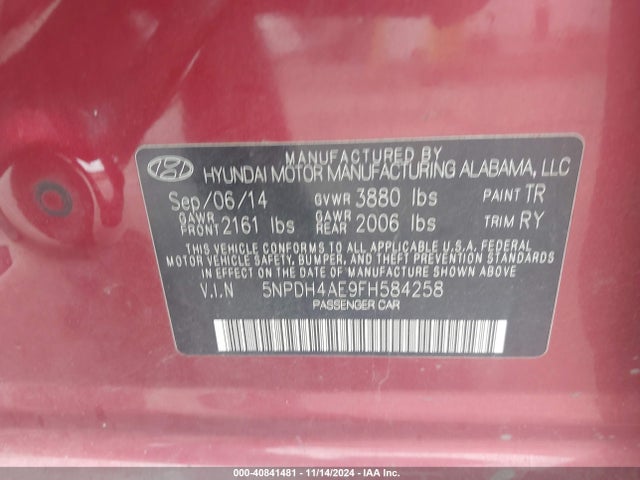 Hyundai ELANTRA SE 2015 5NPDH4AE9FH584258 Image 9