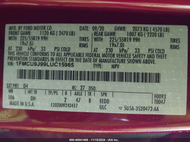 1FMCU9J99LUC15985 Ford Escape Titanium