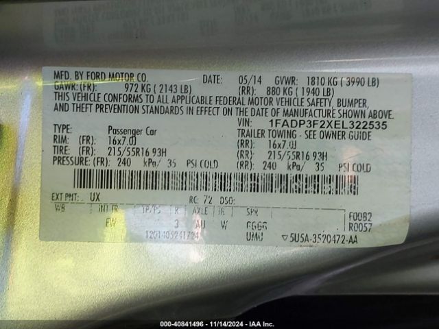 1FADP3F2XEL322535 Ford FOCUS SE