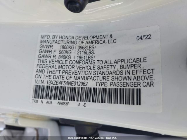 19XZE4F54NE012962 Honda INSIGHT EX