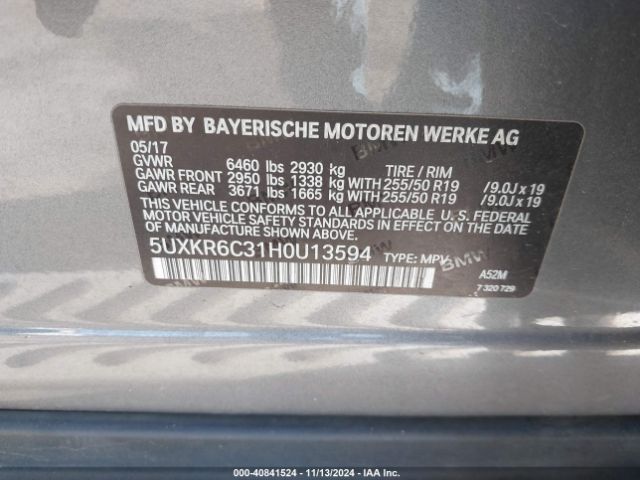 5UXKR6C31H0U13594 BMW X5 Xdrive50i